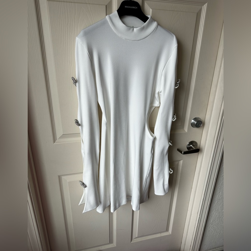 MACH & MACH Crystal-Embellished Ribbed Cotton Mini Dress - Picture 3 of 7